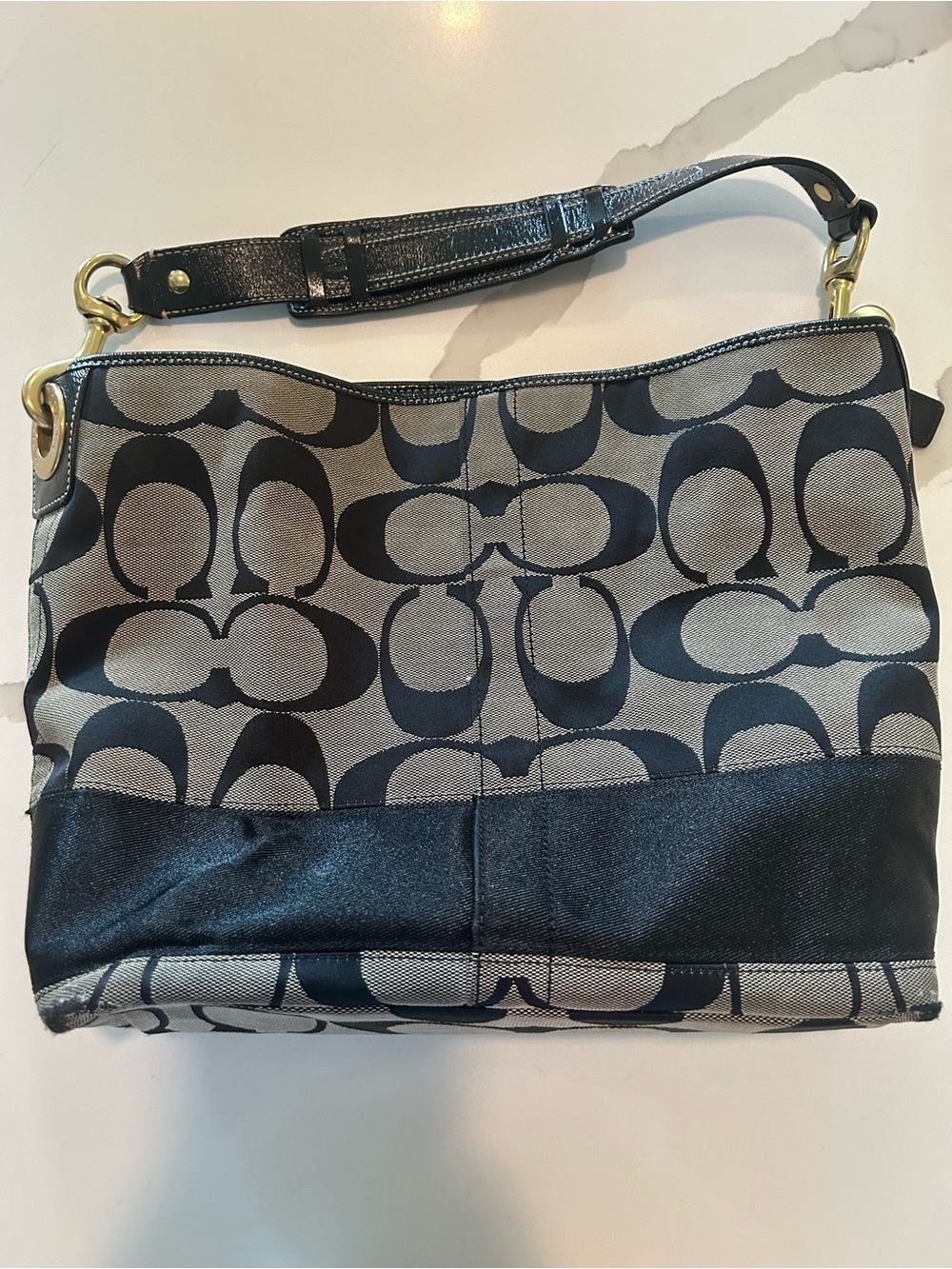 Coach Signature Jacquard Shoulder Bag in Black and Gray